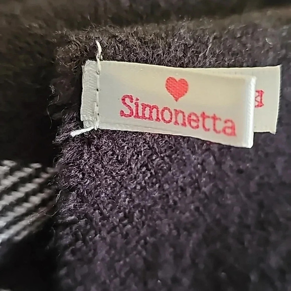 SIMONETTA Black White Plaid CAPE WRAP RUANA with BLACK FAUX FUR TRIM OS - Picture 8 of 9